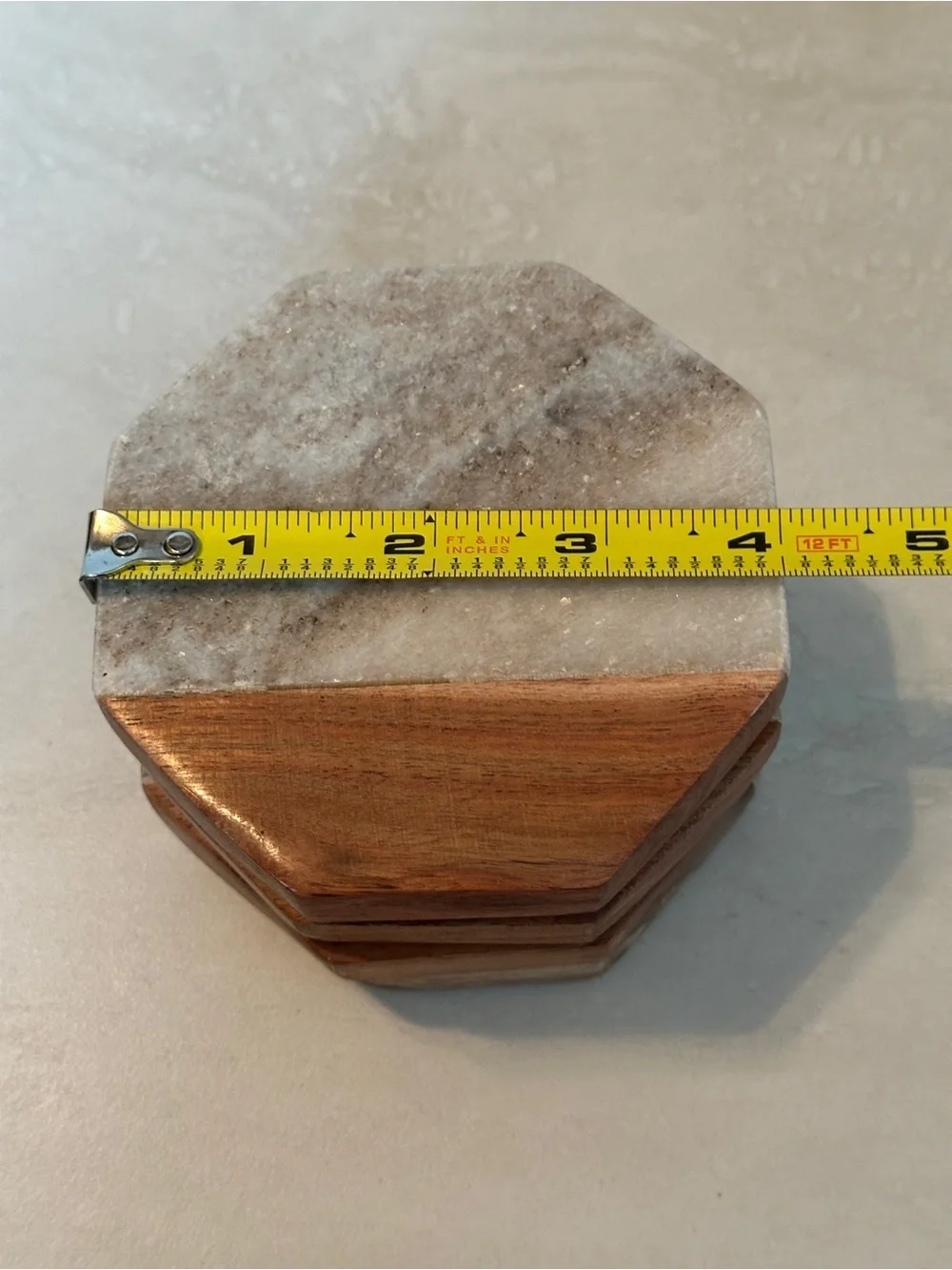 Marble & Wood Coasters Octagon Set of 4 Grey/Brown - Royal Standard